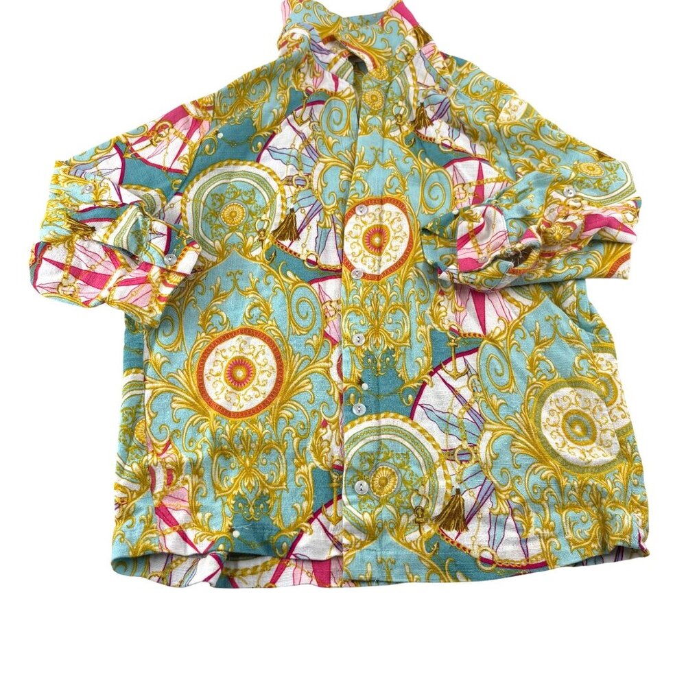 Jane + Delancey Women's Medium 3/4 Sleeve Button-Down‎ Shirt Baroque Pattern